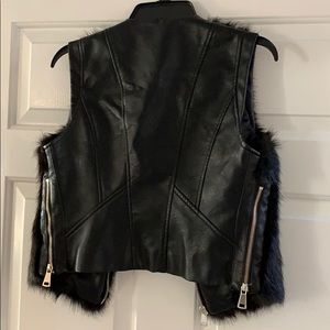 Black leather faux fur vest